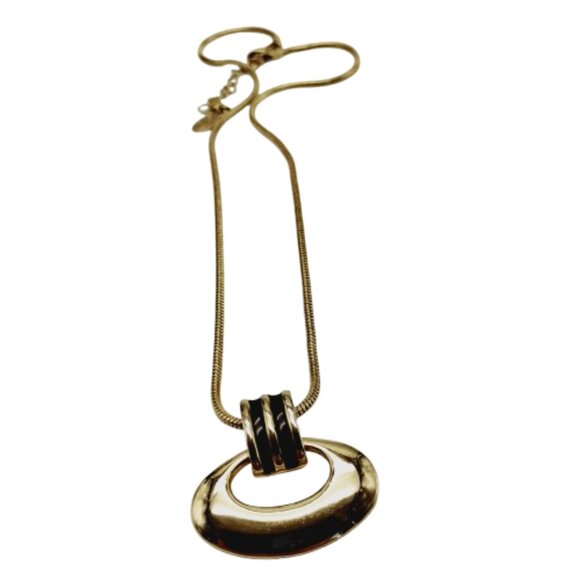 VTG Carolina Herrera Necklace Reversible Gold & Black Enamel Snake Chain Pendant - Picture 3 of 16